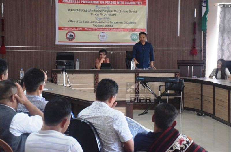 State Commissioner for Person with Disabilities, Diethono Nakhro and Deputy Commissioner, Mokokchung Thsuvisie Phoji during the Awareness Programme on Person with Disabilities at DCs Conference Hall on July 28. (DIPR Photo)